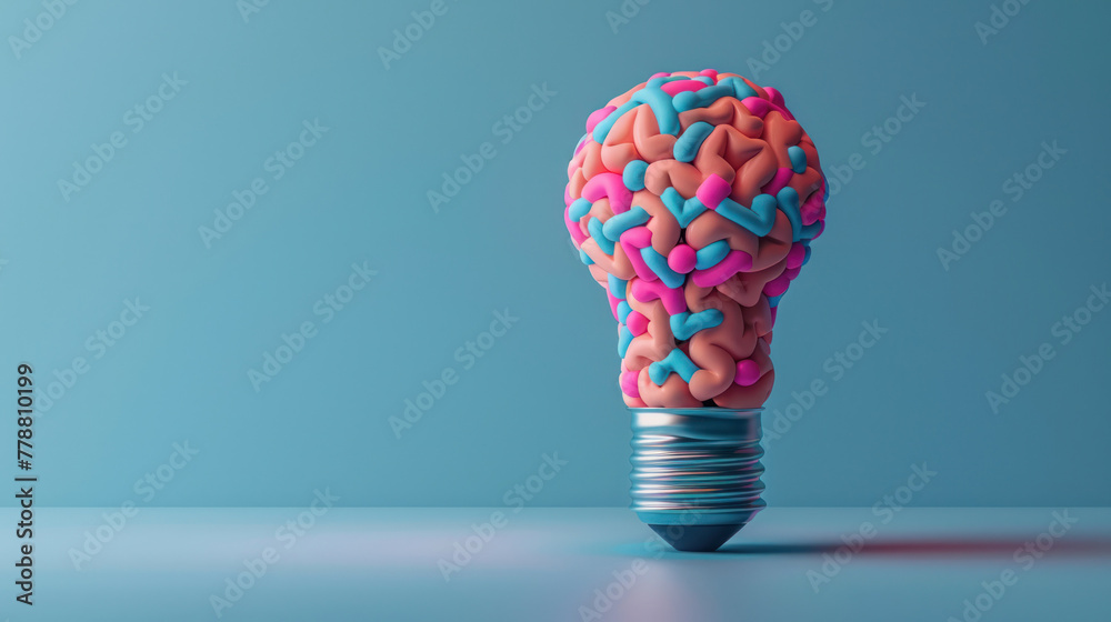 Colorful Brain Inside Light Bulb Colorful Brain Inside Light Bulb