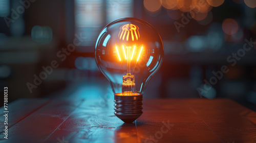 Light Bulb on Wooden Table photo