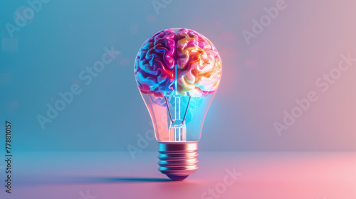Colorful Brain Inside Light Bulb photo