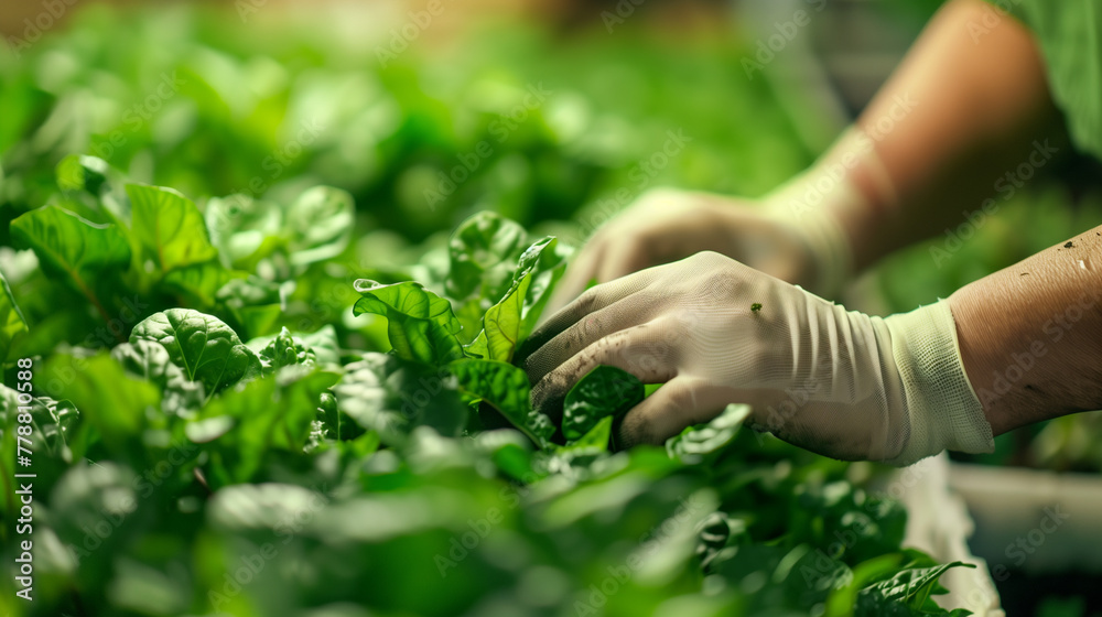 Hands Harvesting Fresh Green Spinach Leaves.. Hands Harvesting Fresh Green Spinach Leaves..