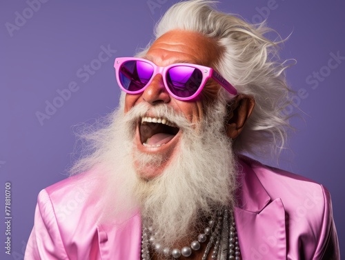 Old Man Wearing Pink Sunglasses and Suit © hakule