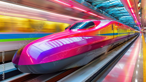 High Speed Train Passing Through Train Station photo