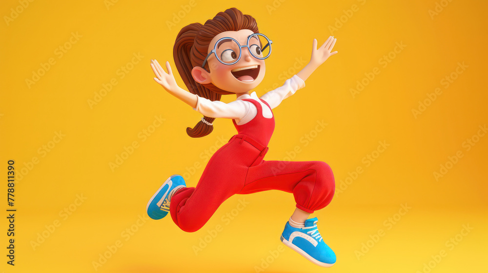 Woman in Red Pants and Glasses Jumping in the Air