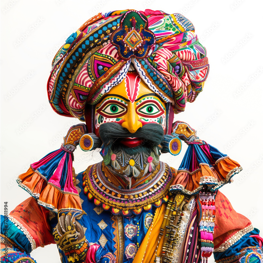 A vibrantly colored Rajasthani puppet, craft, indian,