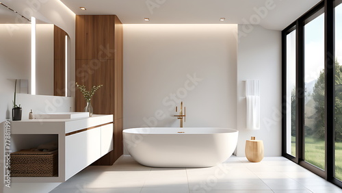 Modern Luxury Bathroom Design  Elegant Wooden Accents  Natural Lighting