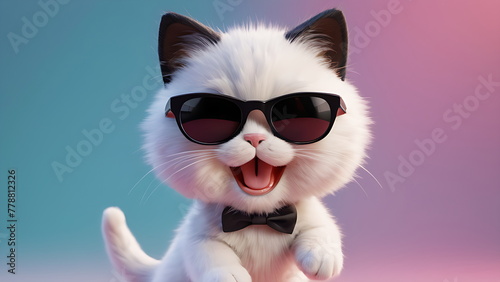3d rendering cute cat wearing sunglasses with a vibrant background