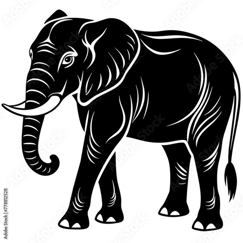 elephant isolated on white, black elephant silhouette vector illustration,icon,svg,pet,elephant characters,Holiday t shirt,Hand drawn trendy Vector illustration,elephant on black background © SK kobita