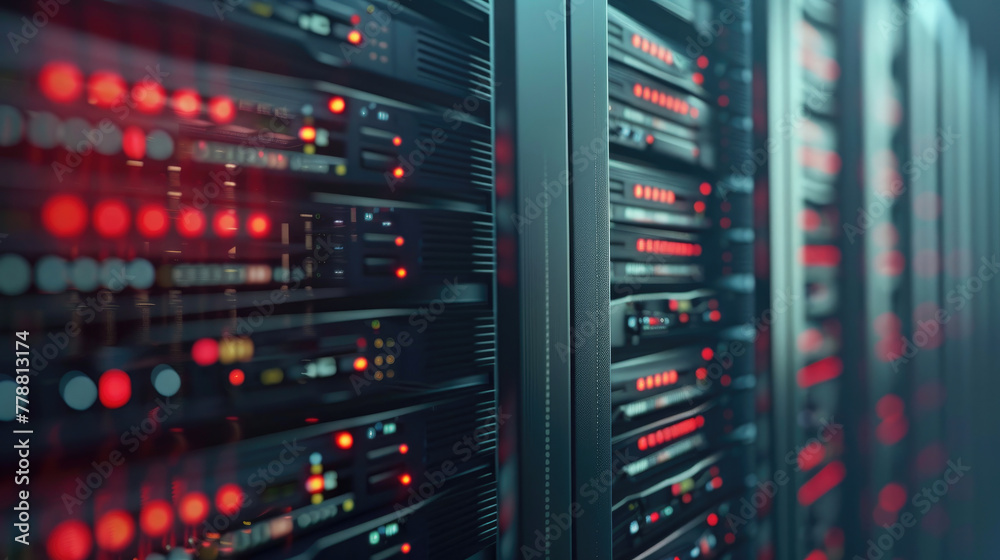 Close-Up of Mainframe Storage Servers in Data Center, Mainframe Servers at the Heart of Cloud Network Close-Up of Mainframe Storage Servers in Data Center, Mainframe Servers at the Heart of Cloud Network