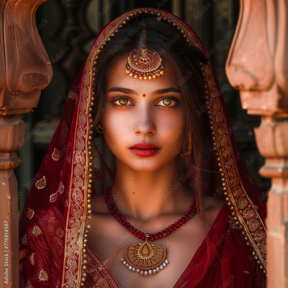 Beautiful Indian with vermilion, tradition
