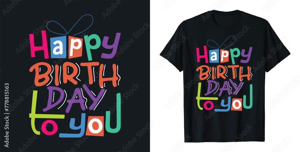 Free Vector Happy Birthday typography t-shirt design flat illustration template