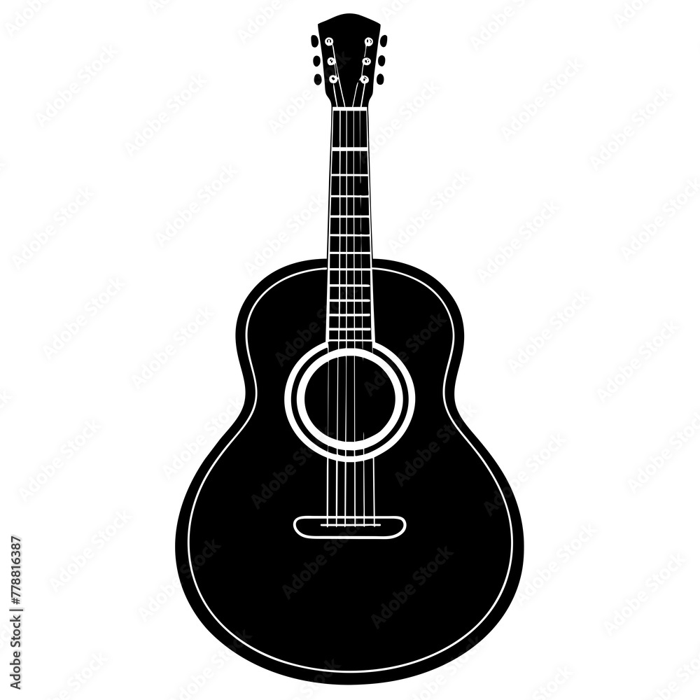 Obraz premium acoustic guitar isolated on white, black guitar silhouette vector illustration,icon,svg,acoustic guitar characters,Holiday t shirt,Hand drawn trendy Vector illustration,guitar on black background