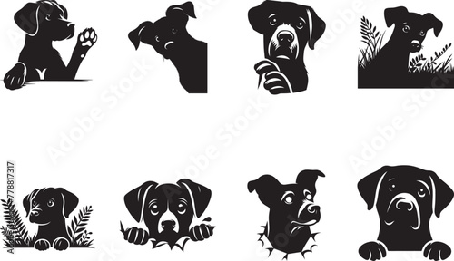 Dog Peaking Silhouettes Dog EPS Vector Dog Peaking Clipart	
