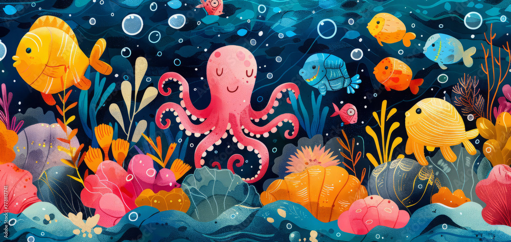 Funny illustration of underwater mr in the style of children's illustration. Funny illustration of underwater mr in the style of children's illustration.