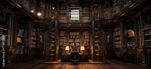 Experience the enchanting allure of an indoor library  where the scent of old books fills the air and shelves beckon with stories waiting to be rediscovered.