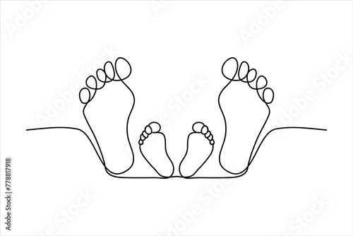 One line drawing of mother's foot with baby foot Vector illustration