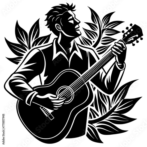 musician with guitar, black guitar silhouette vector illustration,icon,svg,acoustic guitar characters,Holiday t shirt,Hand drawn trendy Vector illustration,music instrument on black background