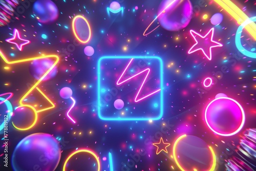 Abstract shapes dancing in neon colors, inspired by 80s club scene