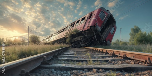 Accident on the railway tracks, the train went off the rails, tragedy, Generative AI.