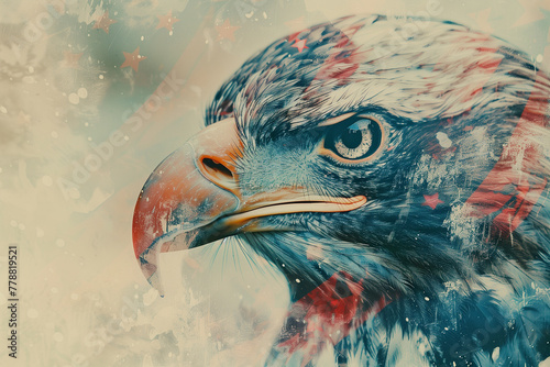 double exposure of the American flag and bald eagle. Perfect for Patriot Day. copy space