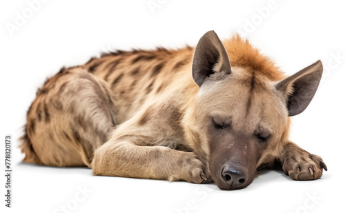 Sleeping hyena resting on the ground, isolated background © FP Creative Stock