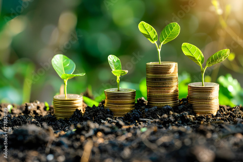 Photo of investing in green technologies  plant growing from coins