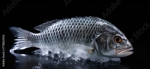Witness the freshness of fish preserved on a bed of ice  set against a backdrop of chilled serenity.