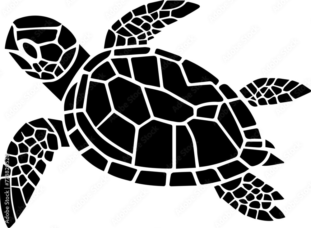 Fototapeta premium Series of illustrated Sea Turtles in black white for illustration, design, printing