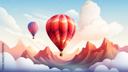 A whimsical logo icon of a flying hot air balloon.