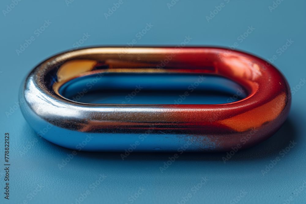 chain ring, shiny metal decoration on an isolated light blue background chain ring, shiny metal decoration on an isolated light blue background