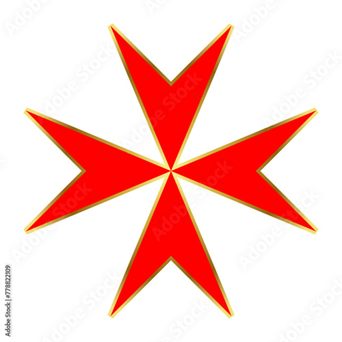 red Maltese cross with golden outline. Insignia of the Knights Hospitaller photo
