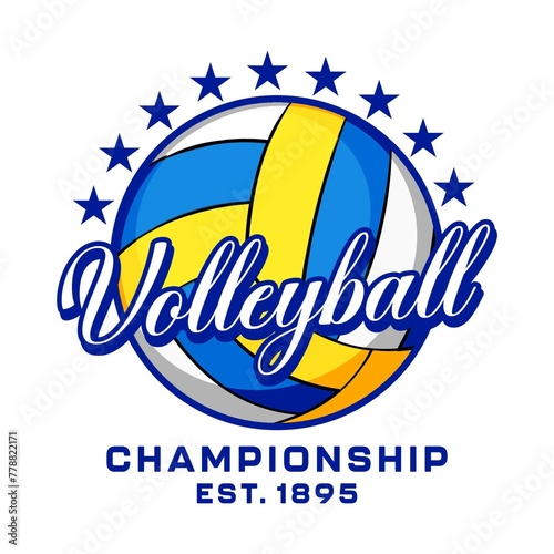 Volleyball championship logo emblem design illustration