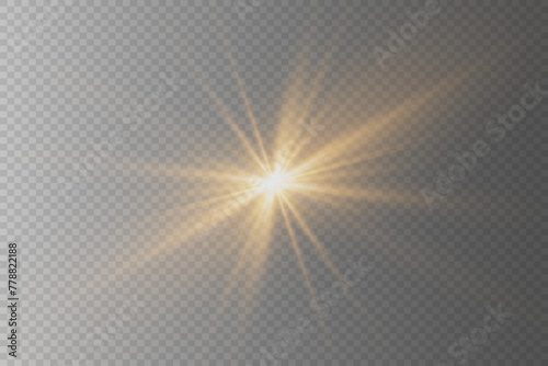 Sunlight with bright burst of light  flare flare  magic  sparks  sun rays  rays effect. On a transparent background.