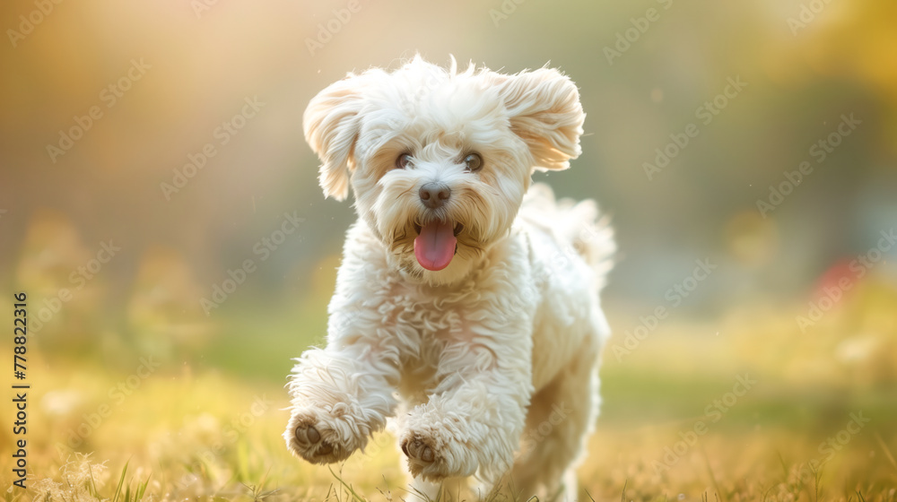 bolognese dog, tounge, running, playing
