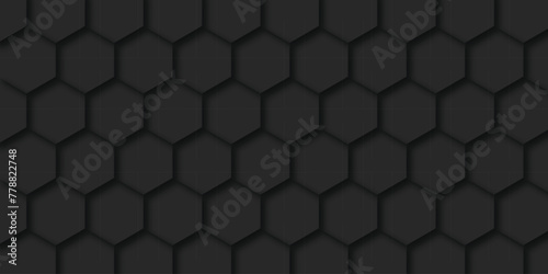 Abstract geometric hexagonal black background texture. Black background with hexagonal pattern shapes.