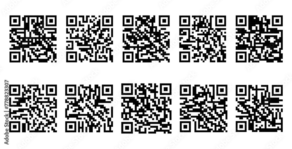 Black qr code vector square icon on white background. Black qr code vector square icon on white background.