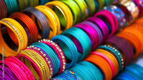 Colorful bangles background, vibrant colors photo