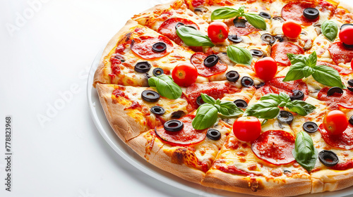 Savory Vegetarian Pizza, Ideal for Any Meal, Captivating Italian Cuisine with Fresh Ingredients, Perfect Copy Space for Culinary Creativity and Food Blogs