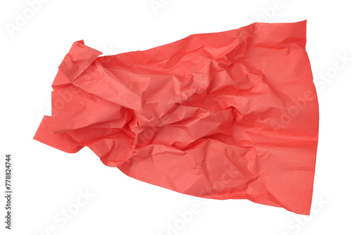 Red crumpled paper isolated on transparent background 