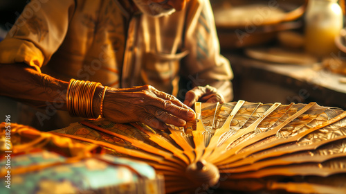 Crafting Tradition, Skilled Artisan Creating a Rajasthani Hand Fan, Showcasing Craftsmanship, Precision, and Dedication to Traditional Artistry