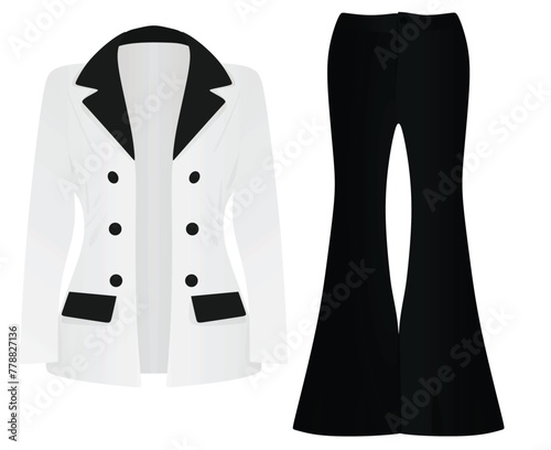 Black and white woman suit and trousers. vector illustration