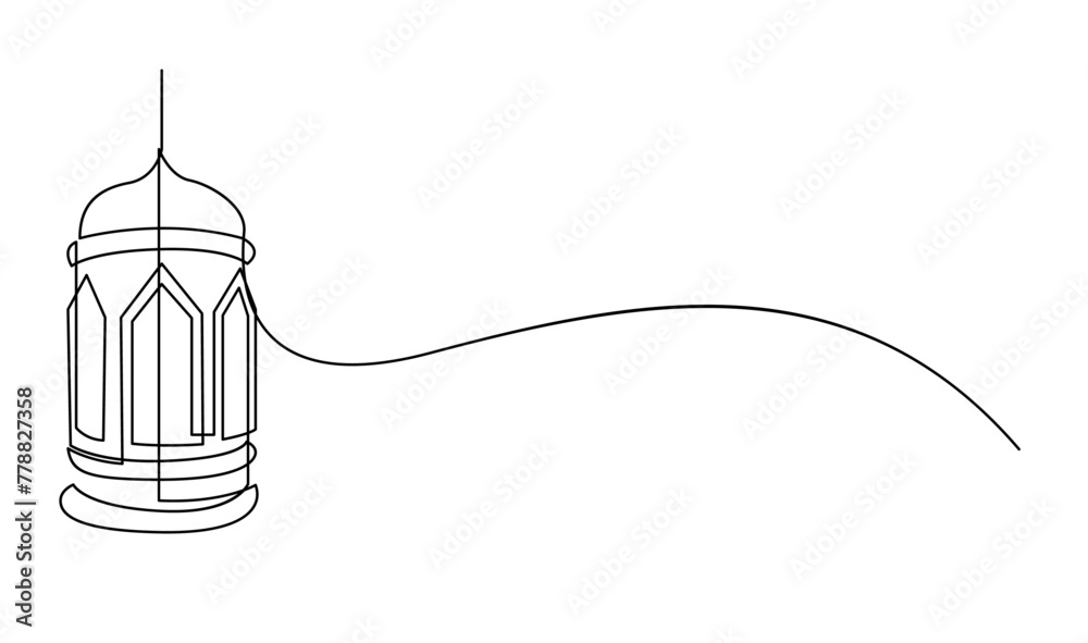 Fototapeta premium Lantern ramadan continuous line drawing decorative design on white background