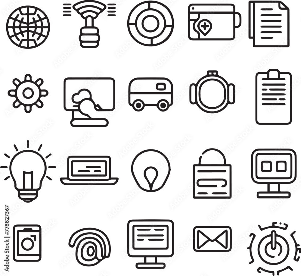 Set of linear user experience and interface icons black and white