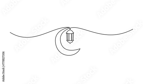 Lantern ramadan continuous line drawing decorative design on white background