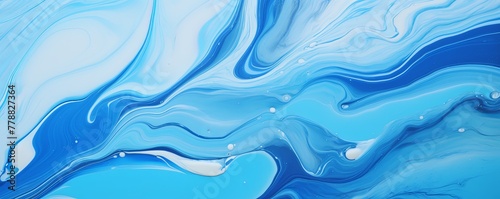 Blue fluid art marbling paint textured background with copy space blank texture design