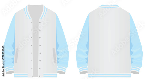 Realistic white and blue baseball jacket, vector
