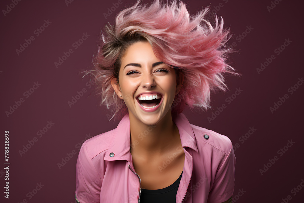 Joyful Woman Pointing to Blank Space for Promotional Material