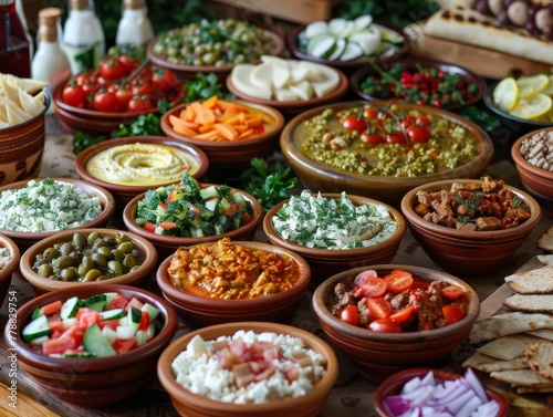 Meze assortment spread colorful and diverse