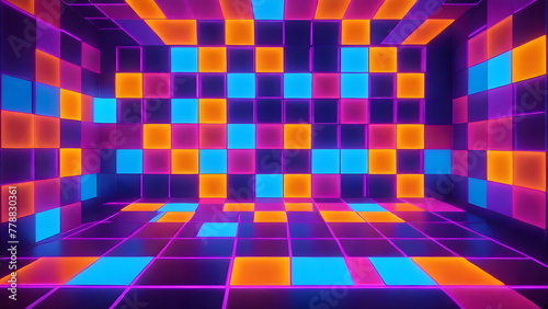 Geometric abstract colorful 3d cubic wall and floor Vibrant Colors background