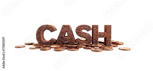 The word "CASH" made of small coins isolated on a white background
