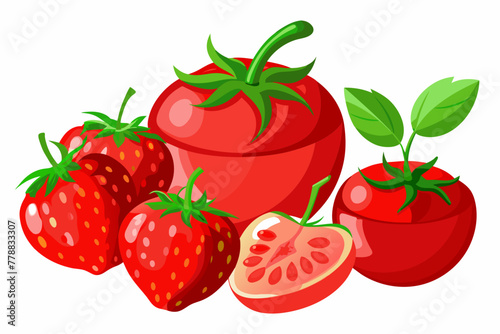 Fototapeta Naklejka Na Ścianę i Meble -   red-paint-splash--tomato--strawberries--realistic vector illustration